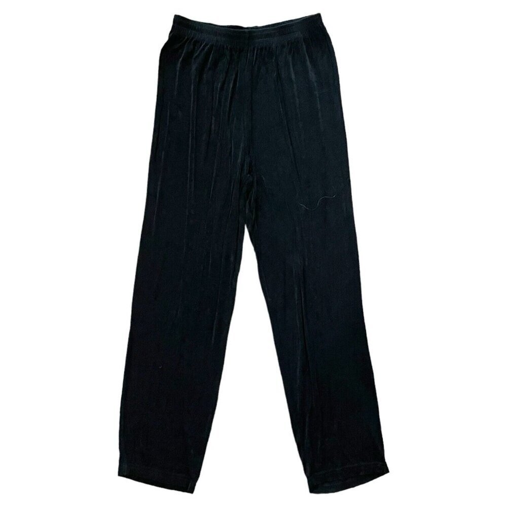VTG 90s Clio Slinky Knit Pant Women Sz M‎ Petite Jersey Stretch Drapey Black USA